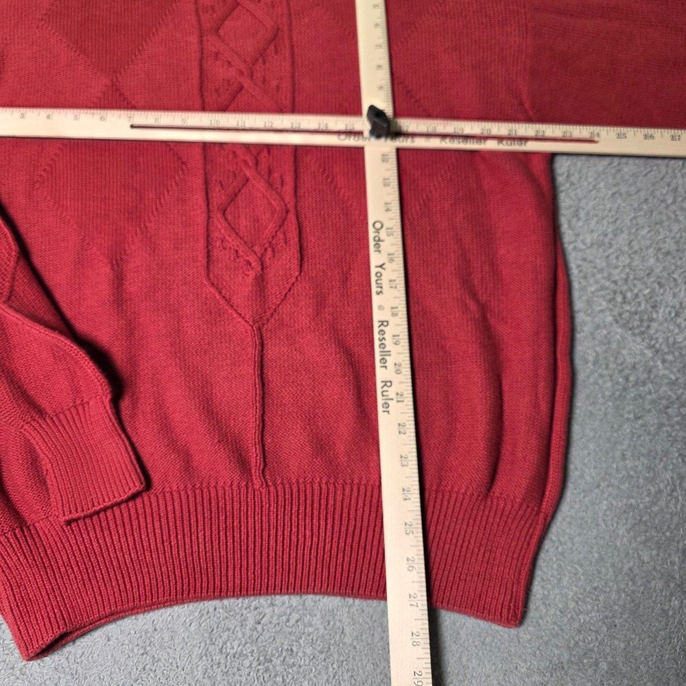 NFL QBC Mens M Sweater Red Cable Knit Diamond Textured Cotton Vintage 90s Top - Picture 2 of 8